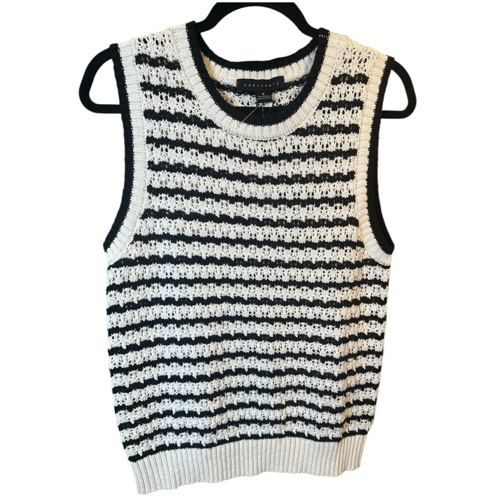 Sanctuary NWT Crochet Black and White Striped Sweater Vest/Tank - Picture 7 of 12